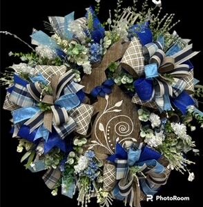 Blue and Neutral Bunny Wreath